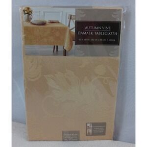 NWT Town & Country Living‎ Damask Autumn Vine Tablecloth-OBLONG 60" X 84" Ivory